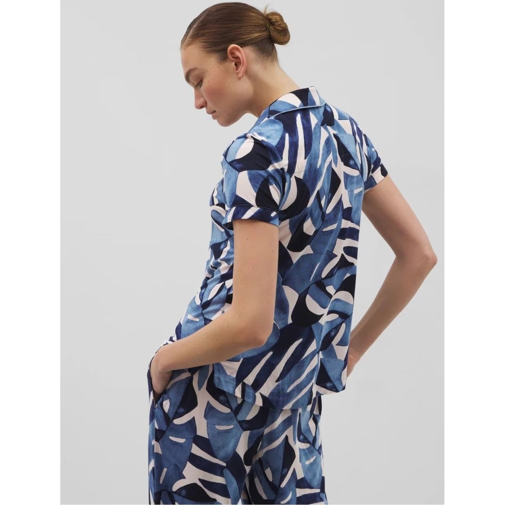 Soma Cool Nights Piped Short Sleeve Notch Collar Pajama Set Tropical Blue Size M - Picture 4 of 16